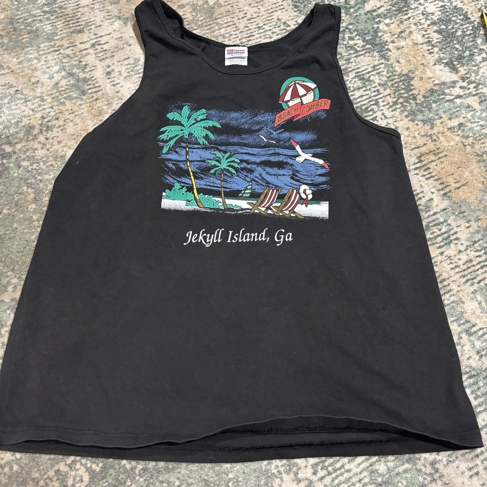 Vintage Jeckyl Island Heavy Weight Hanes Tank Top XL Beachcomber Hanes Black USA
